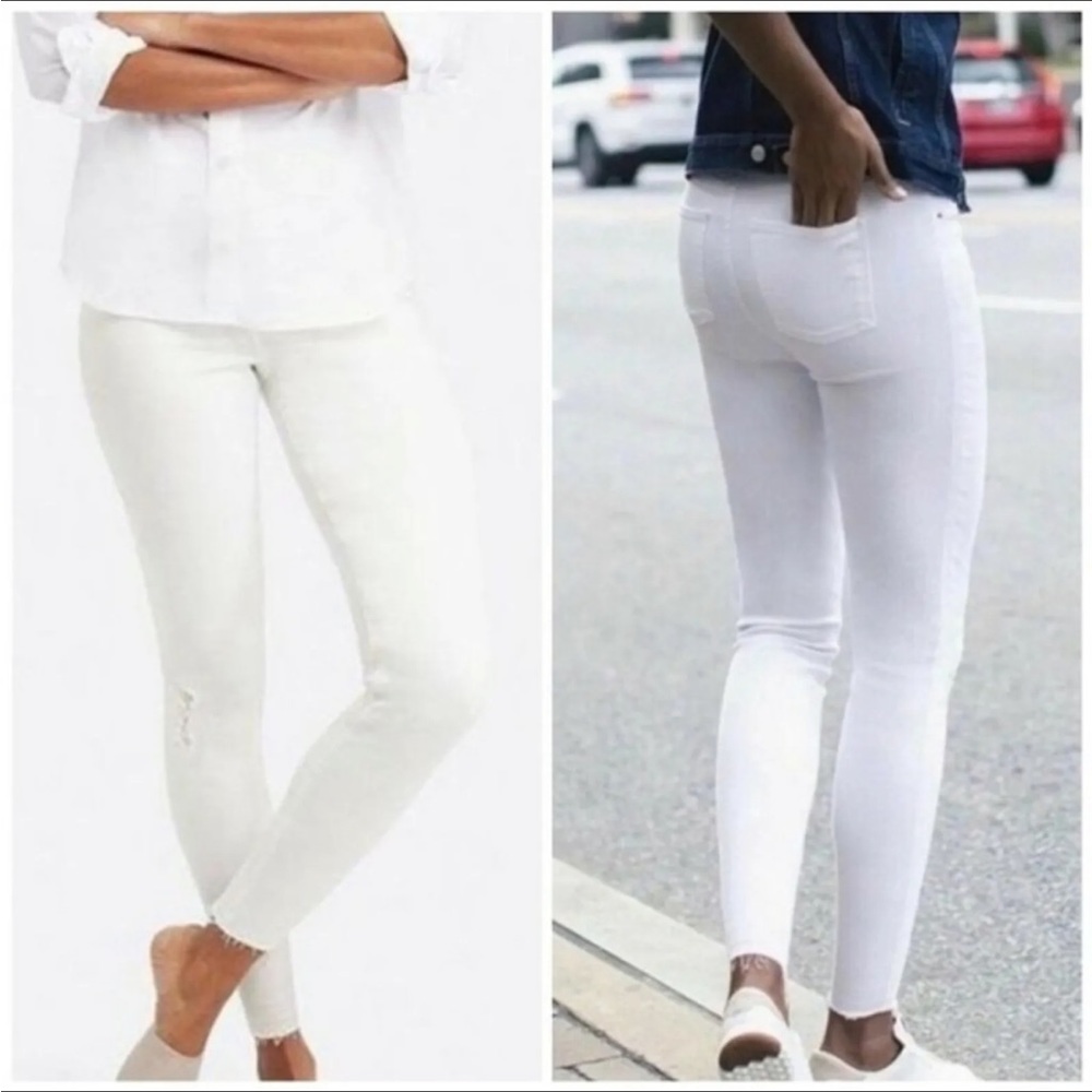 Spanx White Distressed Skinny Raw Hem Pull-On Jean Women SZ  M Excellent